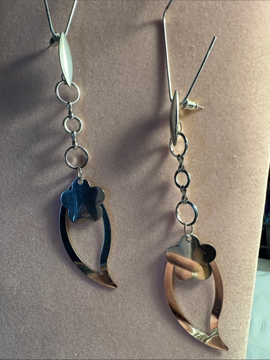 Hand Crafted Jewelry - Hand Crafted Silver Floral Dangle Earrings 4” long